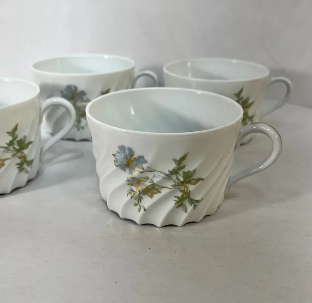 Margaux HAVILAND Flat Cup Limoges Porcelain Torse Blue Gold Floral Lot of 4 VTG